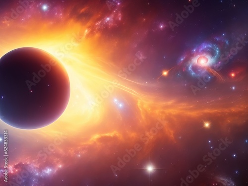 Una nebulosa cósmica arremolinada de estrellas y planetas