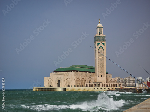 Grande Mosquee Hassan II a large white mosque in Casablanca.