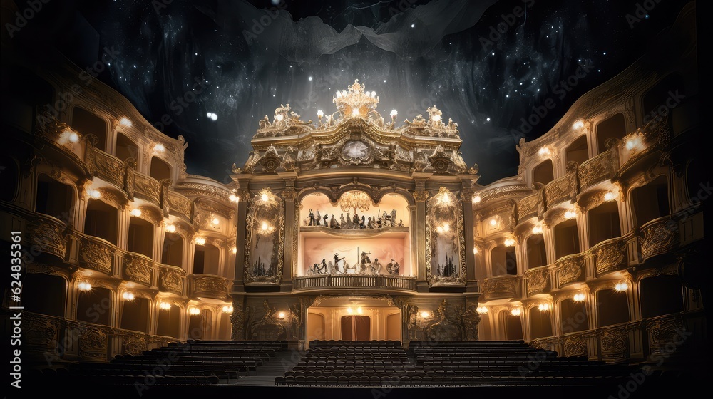An elegant opera house photo realistic illustration - Generative AI.