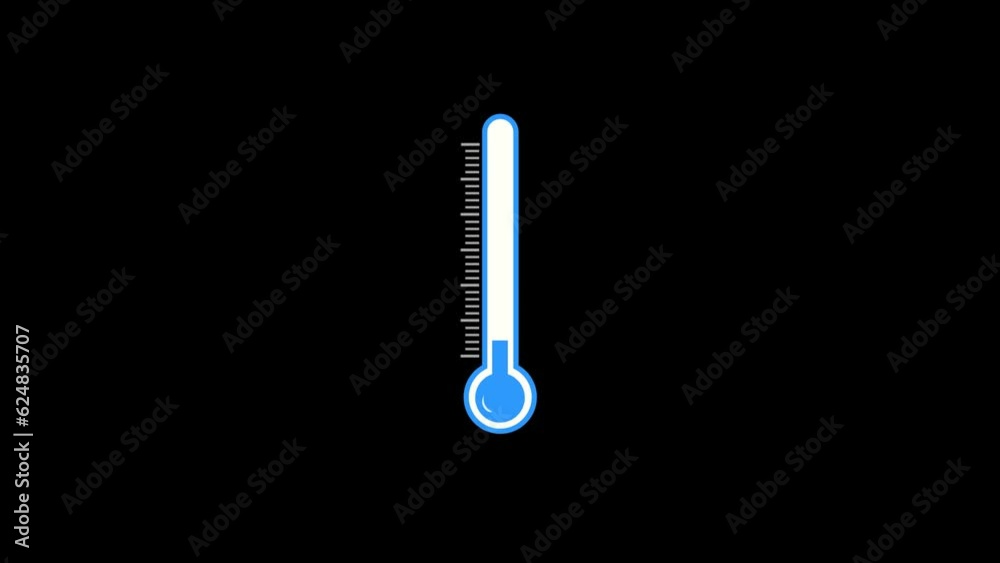 Blue thermometer cooling animation, alpha channel