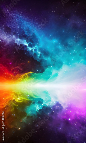 smoky clouds and stars in the colourful space galaxy background