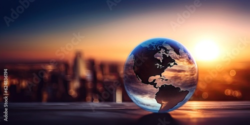 Global Communication Concept with Blurred Earth Planet in Background and Copyspace