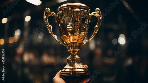 hand holding a trophy. achievement concept