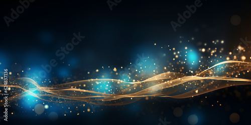 Magic effect blue air wave with golden stars, Fantasy Background with Blue Air Wave and Golden Stars