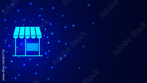 Abstract futuristic store for online business market. Digital marketing and internet connection background design concept.