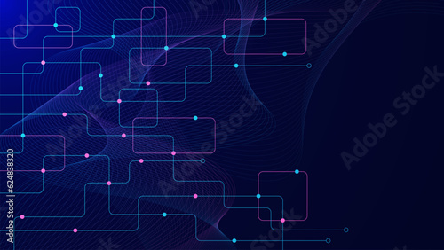Abstract connecting lines and dots with wave flow. Network connection, social networking and global communication technology background.