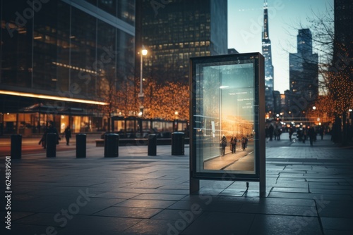 Photo Blank digital signage screen in a public place, ideal for customization, generat