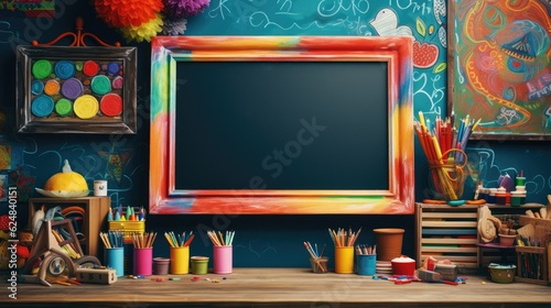Chalckboard with stationery of school