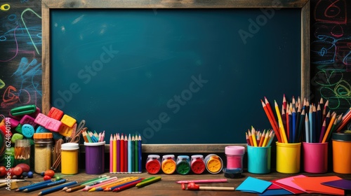 Chalckboard with stationery of school