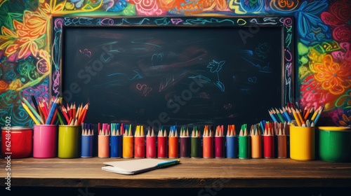 Chalckboard with stationery of school