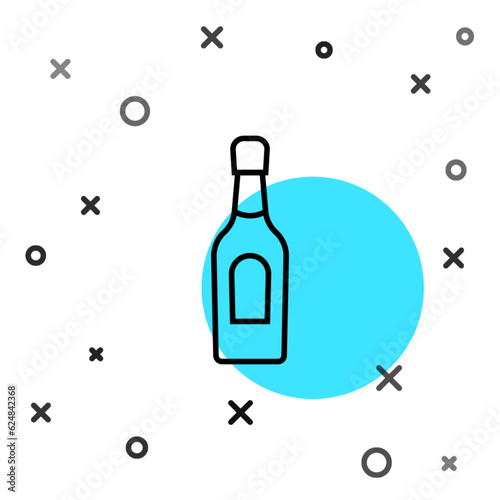 Black line Champagne bottle icon isolated on white background. Random dynamic shapes. Vector