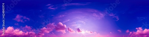 Print op canvas Blue sky panorama with magenta Cirrus clouds in Seamless spherical equirectangular format