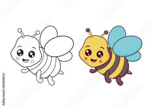 Coloring book of cute deer. Kids drawing art page with cute cartoon bee. Children's educational game coloring book. Activity page and worksheet.