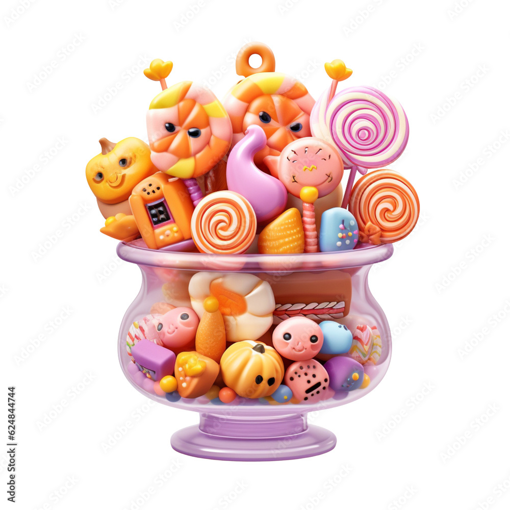 candy in glass jar 3D lollipop, vector illustration Halloween theme  chinese new decoration 