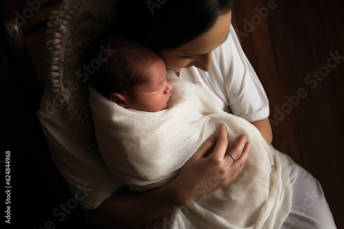 Mother hugging her newborn baby , loving, joyful, AI generated