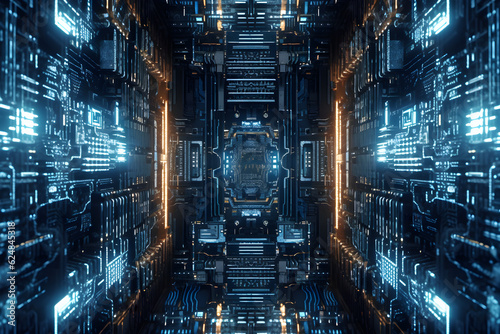 Hi-tech digital circuit, motherboard, supercomputer, artificial intelligence concept abstract futuristic techonology Background. Generative AI photo