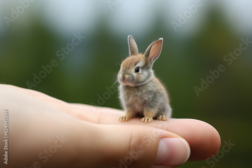 tiny small bunny sitting on a finger tip, ai generated