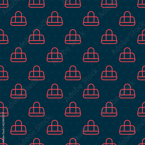 Red line Sport bag icon isolated seamless pattern on black background. Vector