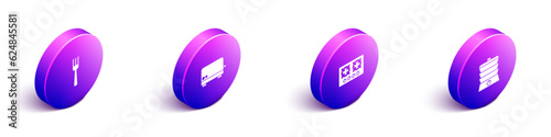 Set Isometric Fork, Toaster, Gas stove and Slow cooker icon. Vector