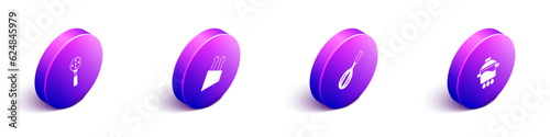 Set Isometric Spatula, Knife, Kitchen whisk and Cooking pot icon. Vector