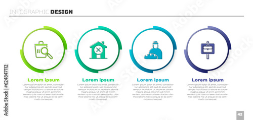 Set Searching for food, No house, Feeding the homeless and Work search. Business infographic template. Vector
