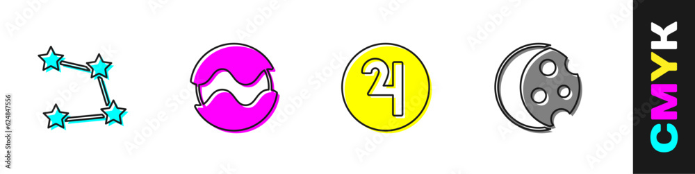 Set Star constellation zodiac, Planet, Symbol Jupiter and Eclipse of the sun icon. Vector Set Star constellation zodiac, Planet, Symbol Jupiter and Eclipse of the sun icon. Vector