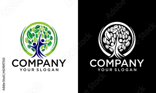 human life logo icon of abstract people tree vector. this design represents eco friendly green, family tree, signs and symbols.