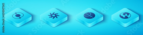 Set Isometric Solar system, Sun, Earth globe and Neptune planet icon. Vector