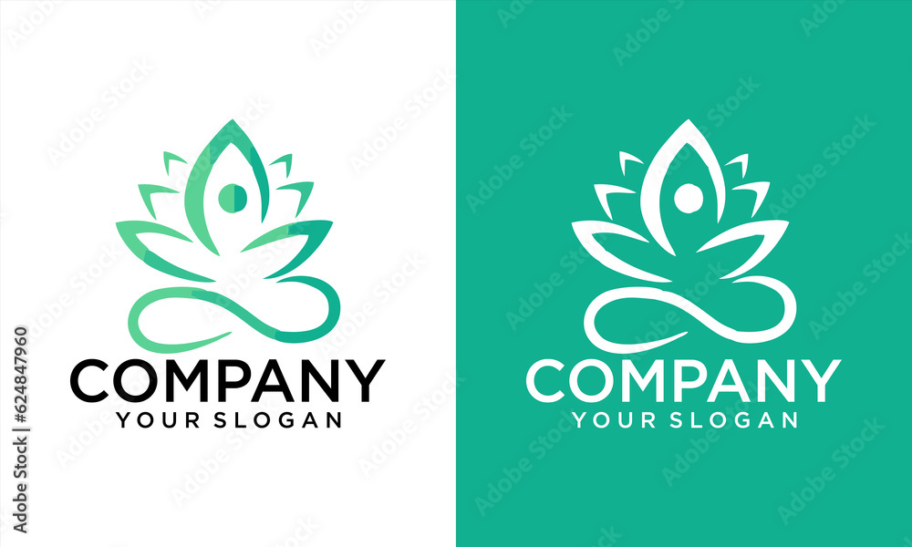 YOGA and human meditation in lotus flower logo design vector illustration. YOGA and human meditation in lotus flower logo design vector illustration.