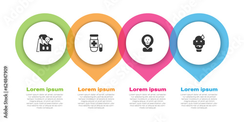 Set Smoke from factory, Antidote, Radioactive in location and Man poisoning. Business infographic template. Vector