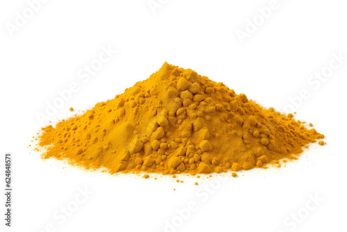 Heap of turmeric powder isolated on white background.