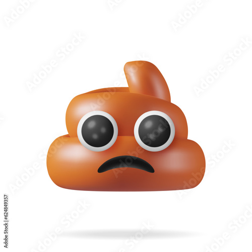 3D Pile of Shit Isolated on White. Render Stinking Poo Icon. Smelling Fecal. Cartoon Stool. Excrement, Crap. Realistic Vector Illustration