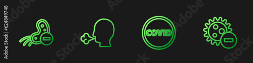 Set line Corona virus covid-19, Negative, Man coughing and . Gradient color icons. Vector