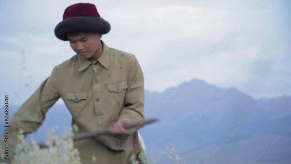 The period of the war 1941-1945. Old children work in the field The period of the war 1941-1945. Old children work in the field