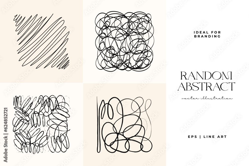 Hand drawn scribbles vector set. Doodle, ink brush shapes, random chaotic lines. Charcoal pencil curly lines and squiggles, wide strokes. Black pencil sketches, drawings.