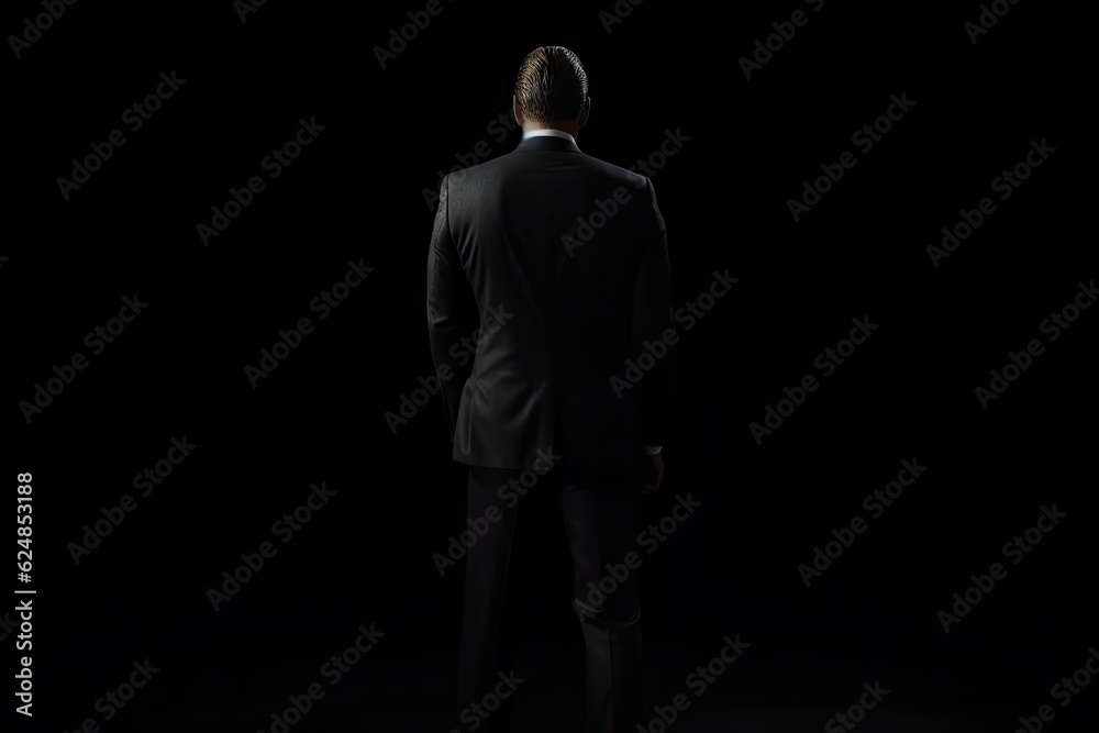 Business Concept. Isolated Businessman in Black Suit on black Background Business Concept. Isolated Businessman in Black Suit on black Background