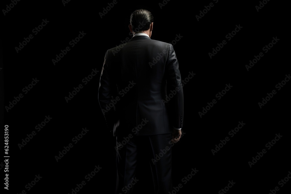 Business Concept. Isolated Businessman in Black Suit on black Background Business Concept. Isolated Businessman in Black Suit on black Background