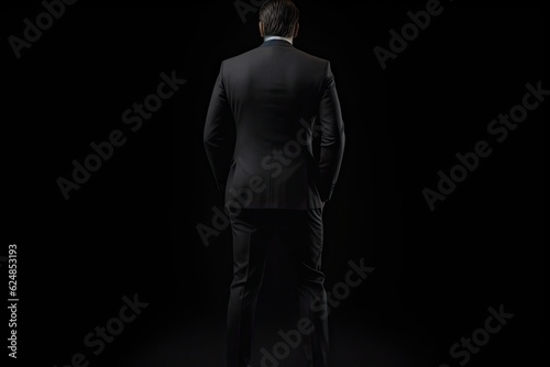 Business Concept. Isolated Businessman in Black Suit on black Background © Thares2020
