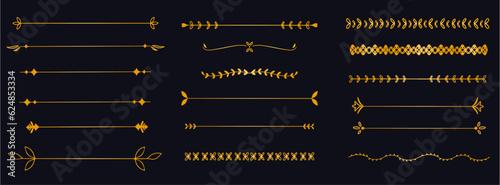 Set of vintage gold decorative divider elements. Border florish frames collection. Vector.
