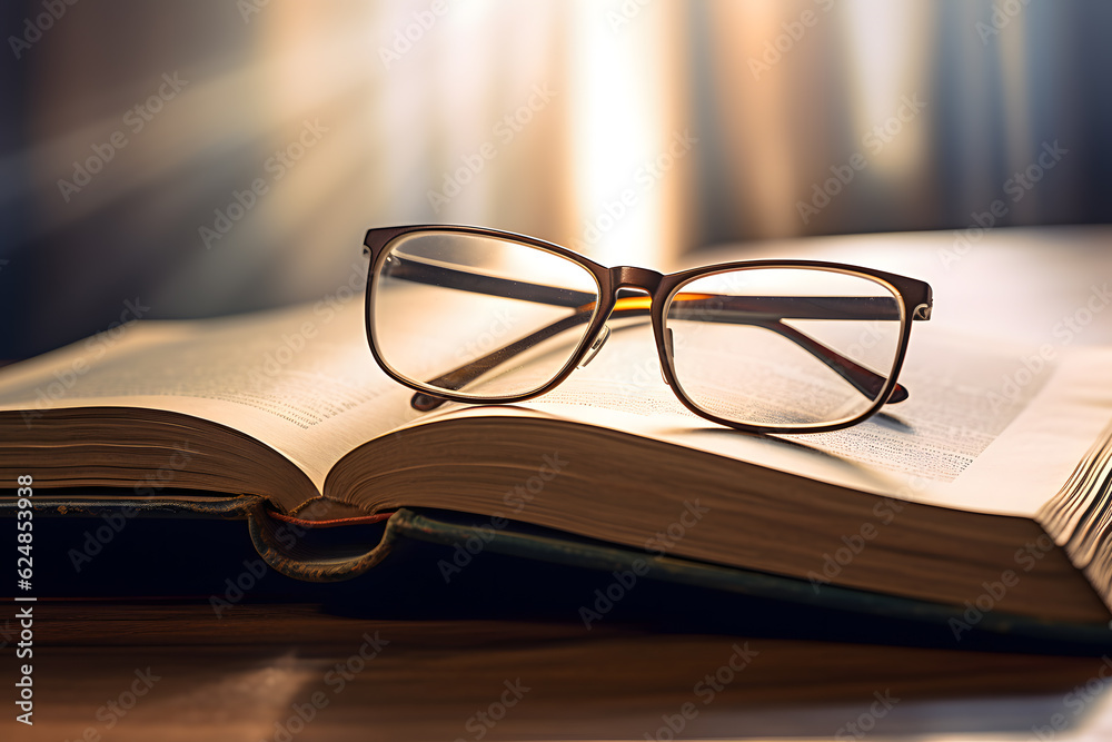 close-up of a pair of glasses on a book close-up of a pair of glasses on a book