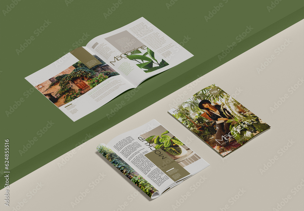 Opened Realistic Magazine Mockup Stock Template | Adobe Stock