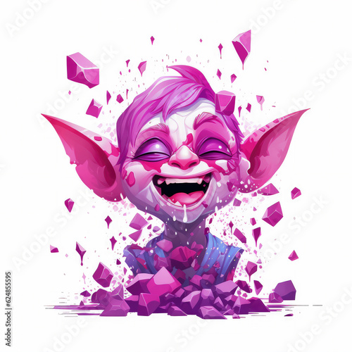 cute cartoon goblin with confetti sprinkles, a low poly illustration, adorable character, mascot, concept, digital art