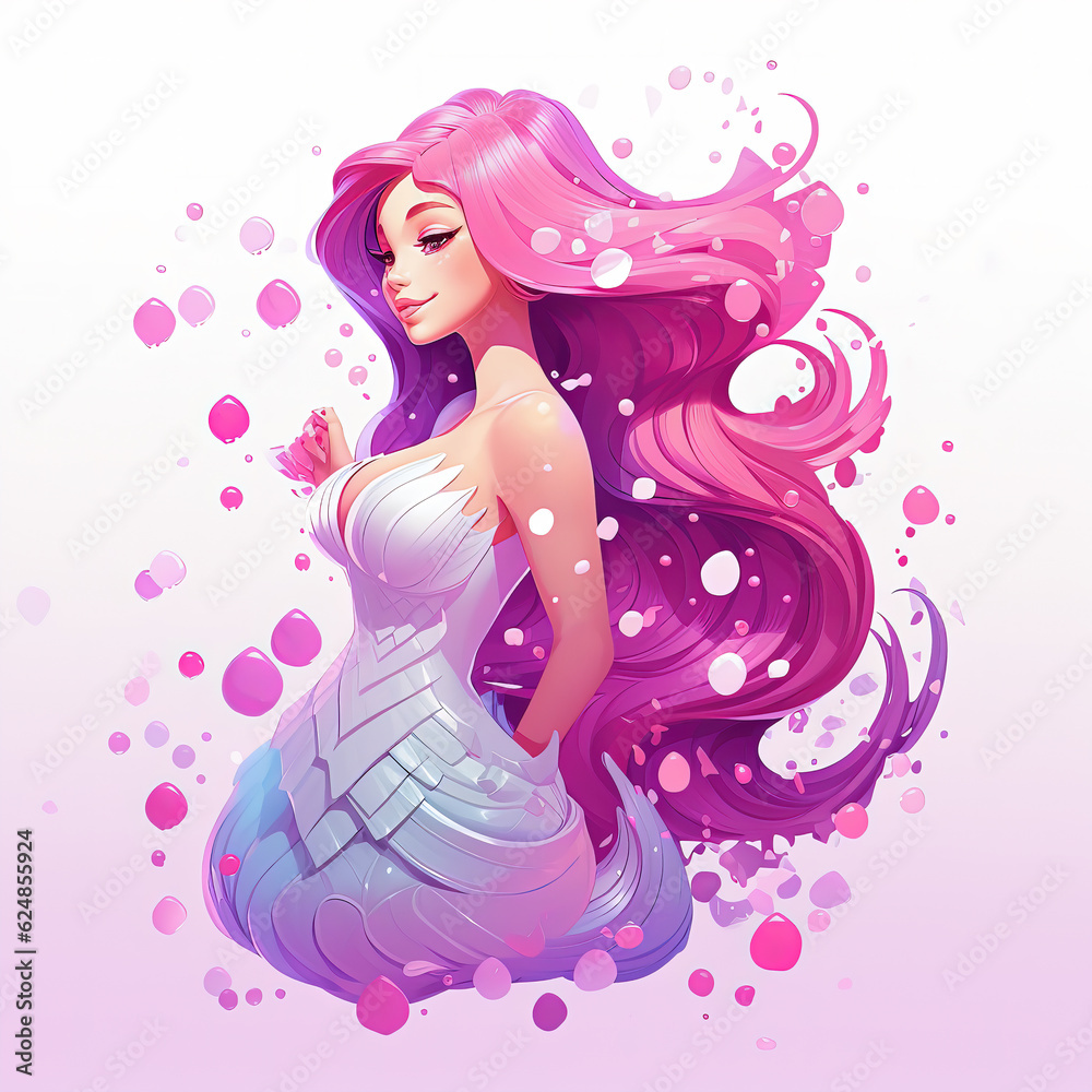 cute cartoon mermaid with confetti sprinkles, a low poly illustration, adorable character, mascot, concept, digital art