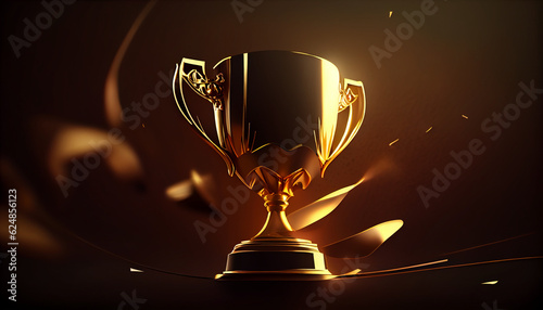 Golden trophy cup, championship award concept. Banner with copy space Ai generated image