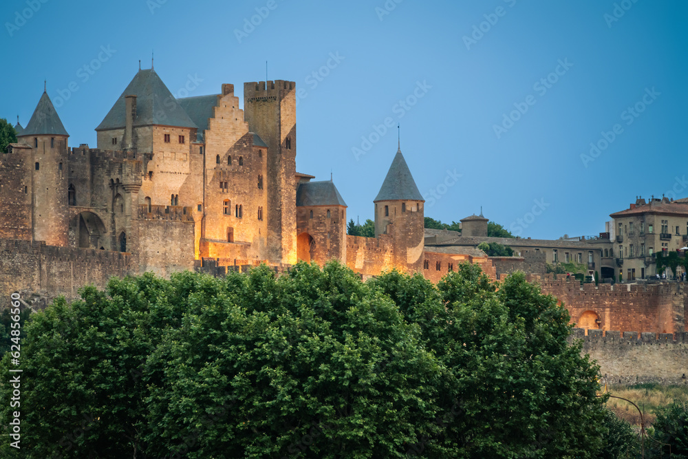 Carcassonne Castle in France by night