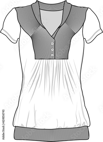 womens fancy neck ribbed button panel top sketch vector