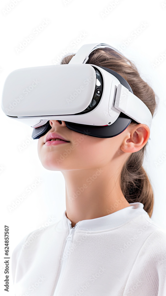 female child using virtual reality headset female child using virtual reality headset