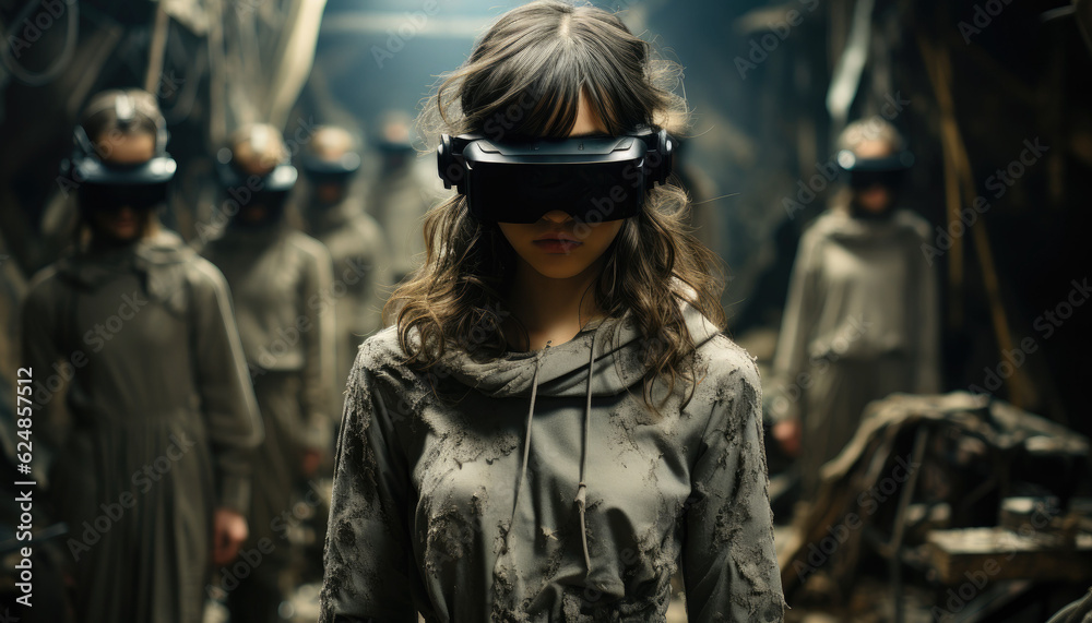 female child using virtual reality headset female child using virtual reality headset
