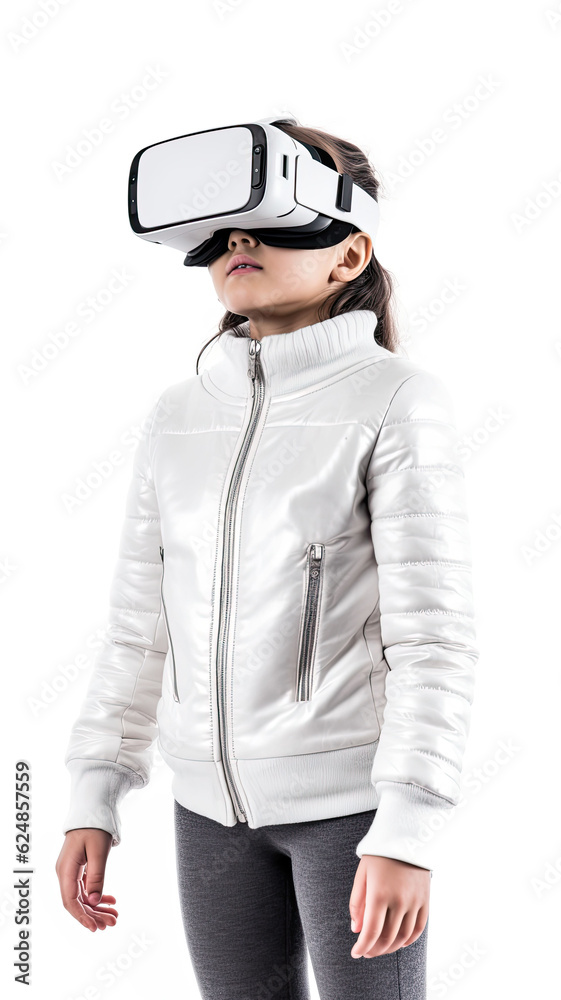 female child using virtual reality headset female child using virtual reality headset