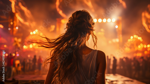 Euphoric Energy: Young Woman Immersed in Dance at a Summer Music Festival, Generative AI